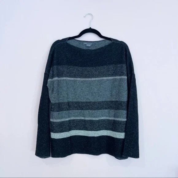 New Vince cashmere wool striped boatneck boxy relaxed fit minimalist sweater - Picture 12 of 15